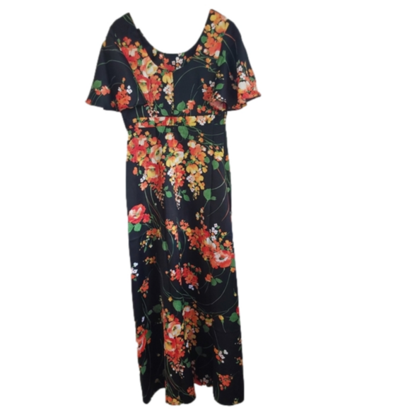 Vintage 60's/70's Tori Richard Honolulu Bright Floral Maxi Dress sz 14 - Picture 5 of 16